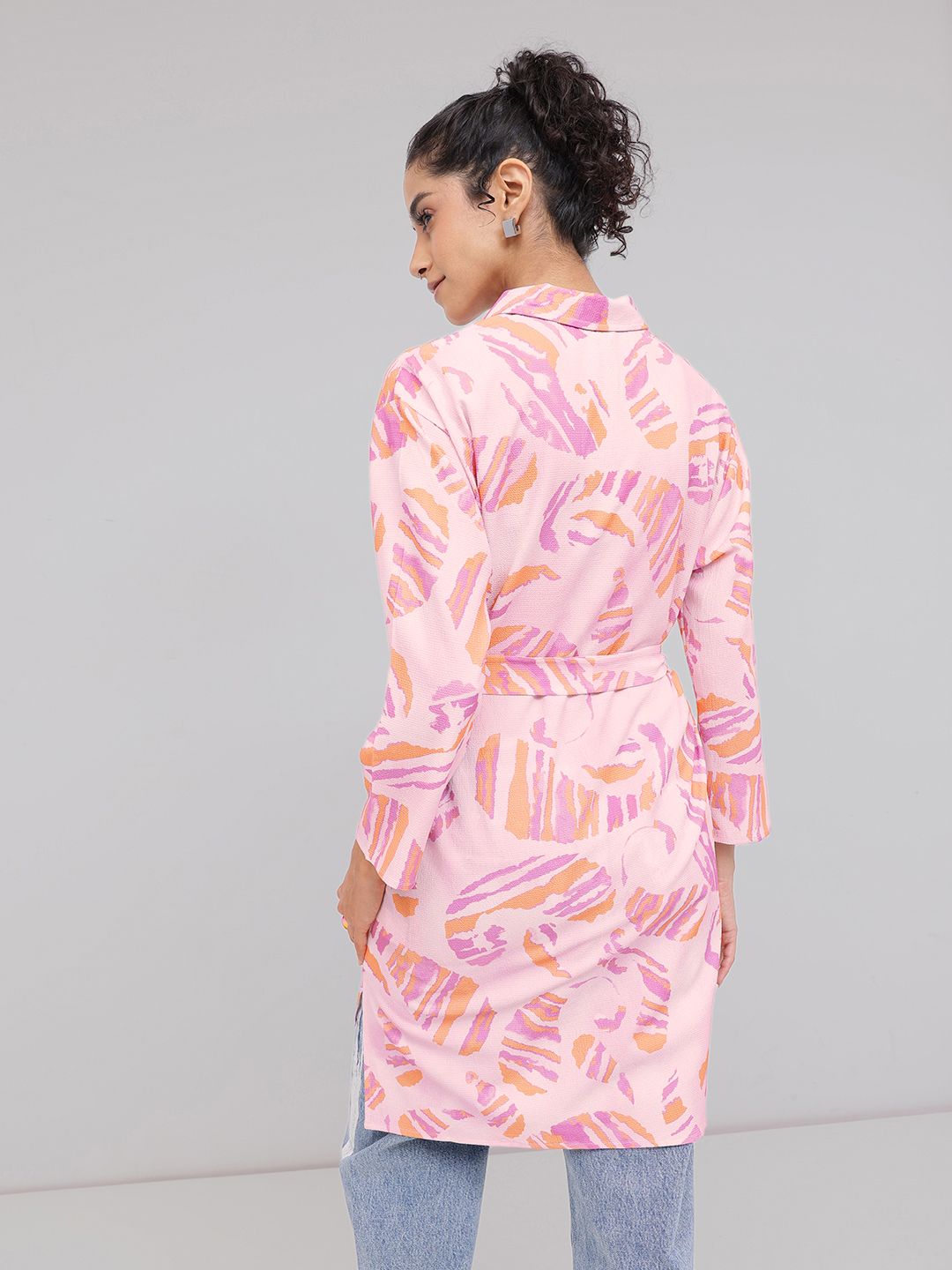 DressBerry Heritage-Inspired Printed Waist Tie-Up Shirt Style Longline Top