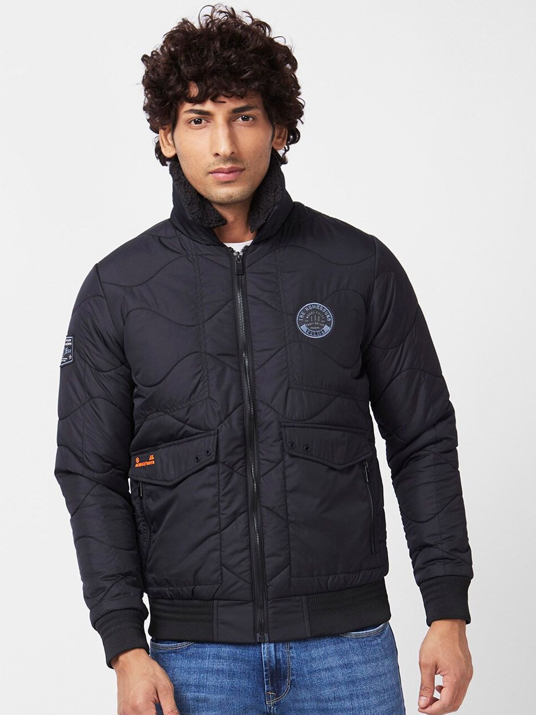 SPYKAR Stand Collar Slim Fit Puffer Jacket