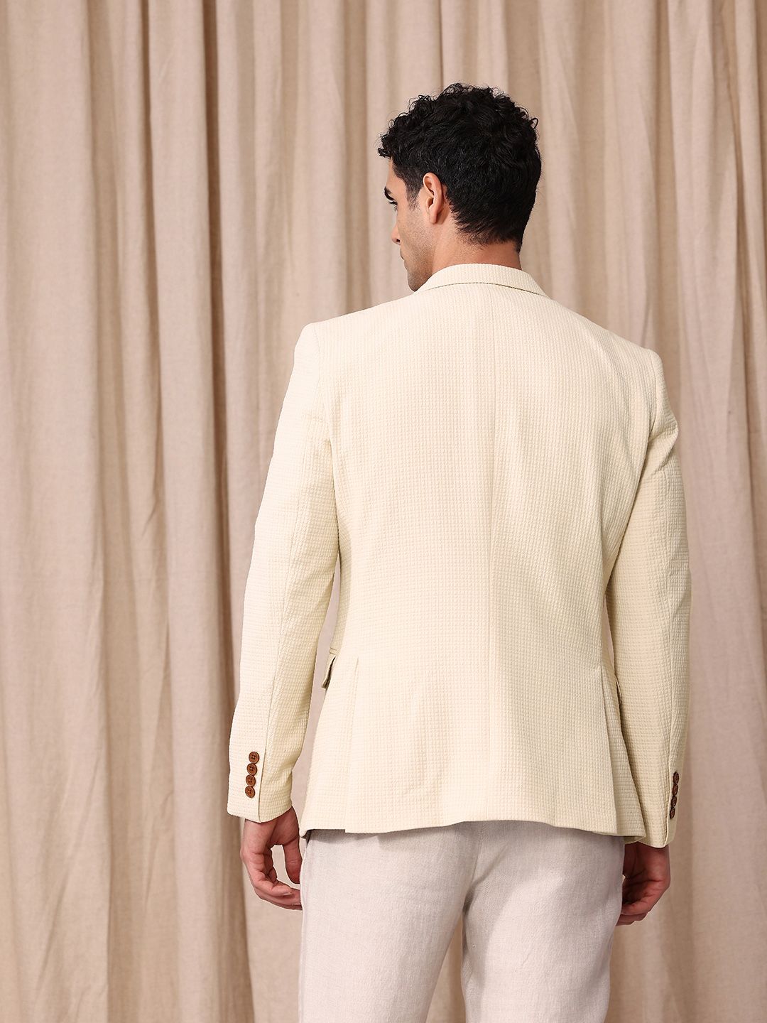 Mr.Bowerbird Self Design Textured Tailored Fit Single Breasted Casual Blazer