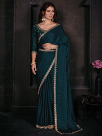 Saree mall Embellished Border Beads and Stones Satin Saree