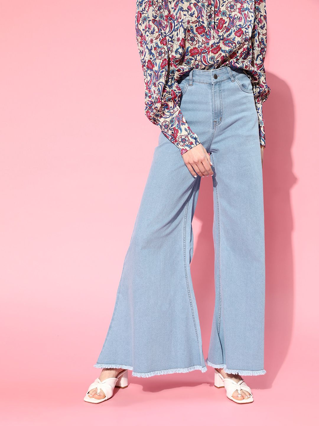 SASSAFRAS Women Light Blue Flared High-Rise Jeans