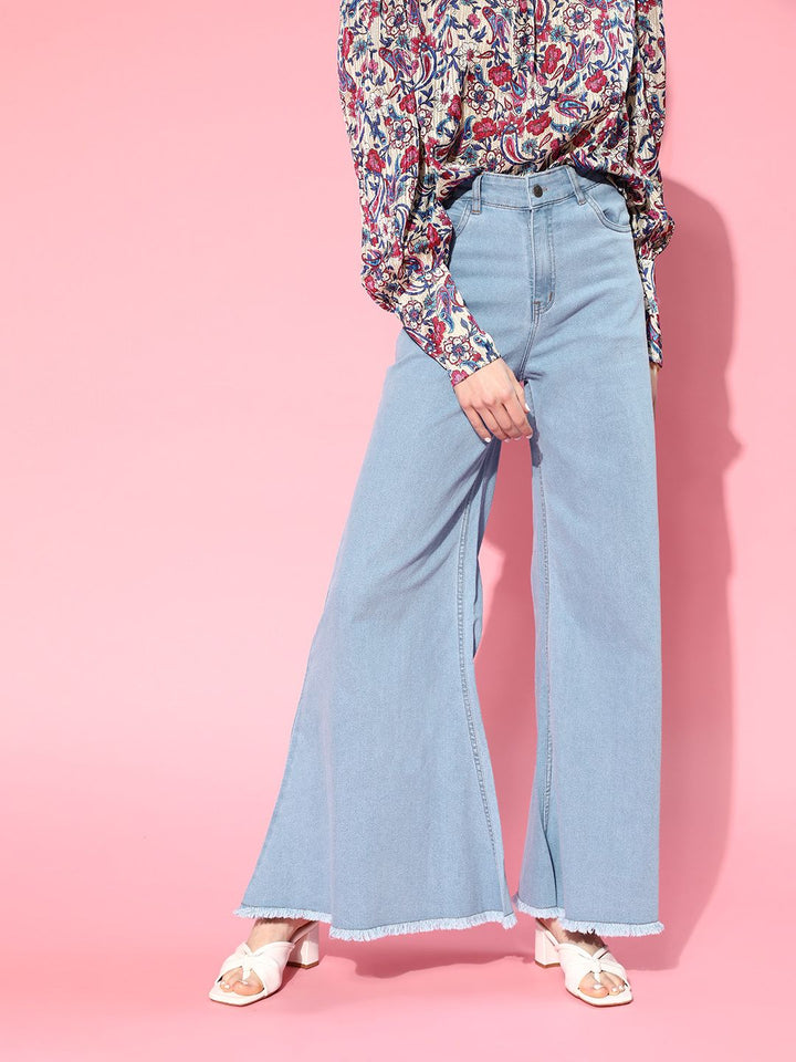SASSAFRAS Women Light Blue Flared High-Rise Jeans