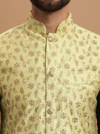 SOJANYA Etnik Sulam Labuci Kapas Tulen Kurta & Churidar Dengan Jaket Nehru