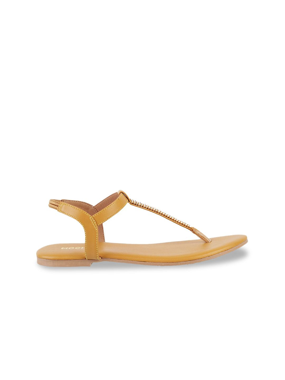 Mochi Women Yellow Solid T-Strap Flats