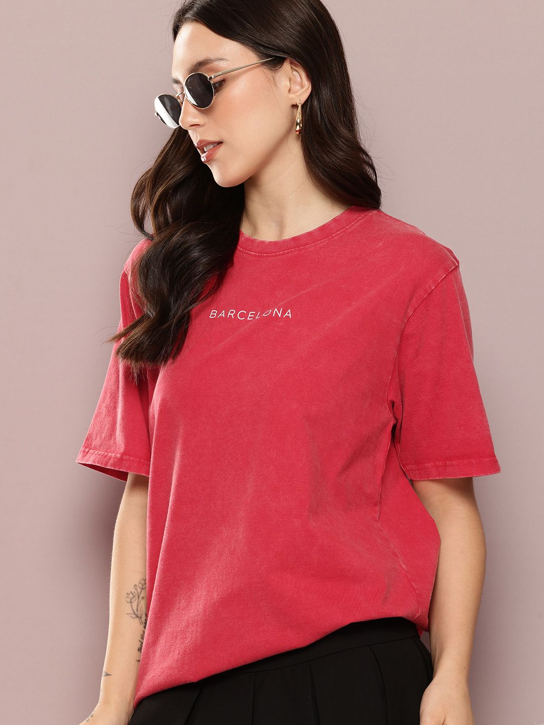 DILLINGER Women's Acid Washed Oversized Printed Tshirt
