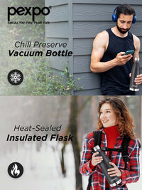 Pexpo Extreme Knight Black ISI Certified Thermosteel Hot & Cold Flask Water Bottle - 830ml