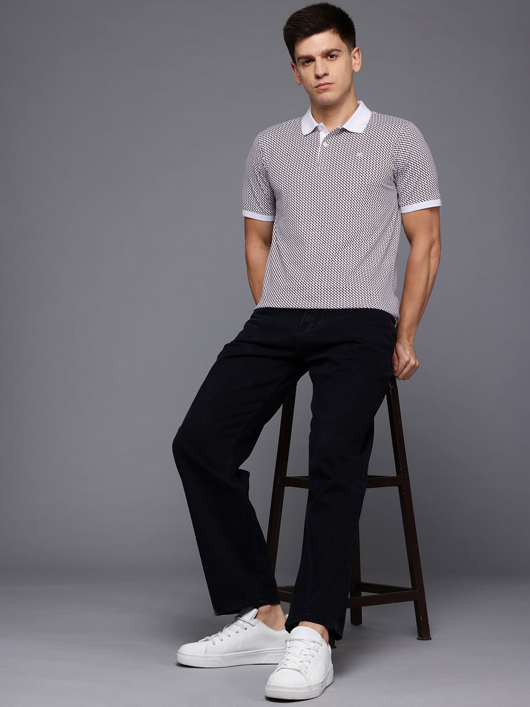 Raymond Geometric Print Polo Collar Pure Cotton Modern Fit T-shirt