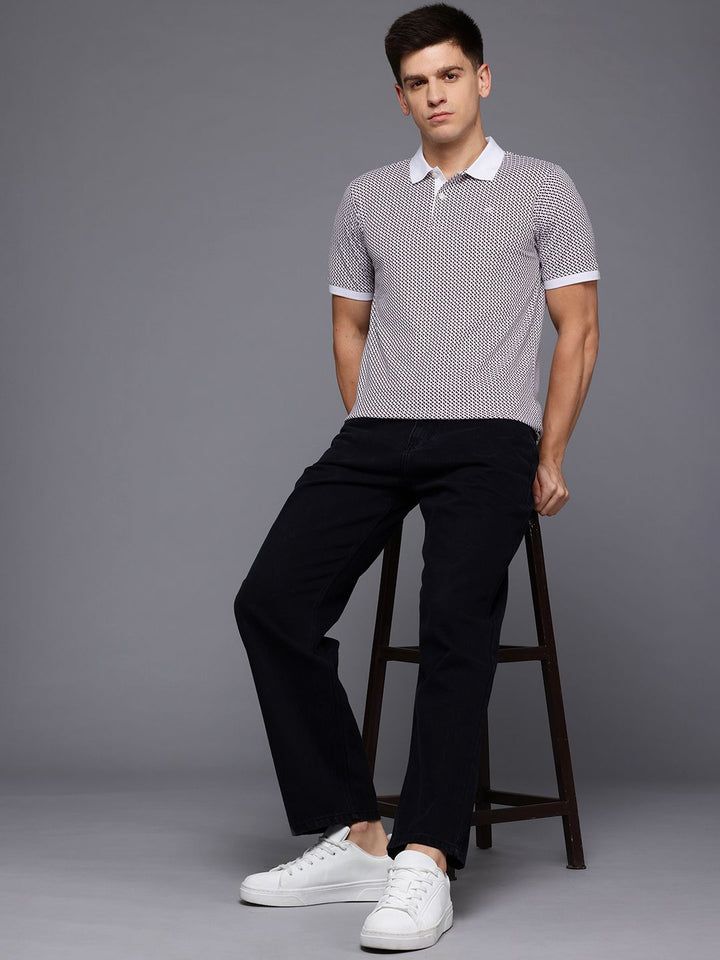 Raymond Geometric Print Polo Collar Pure Cotton Modern Fit T-shirt