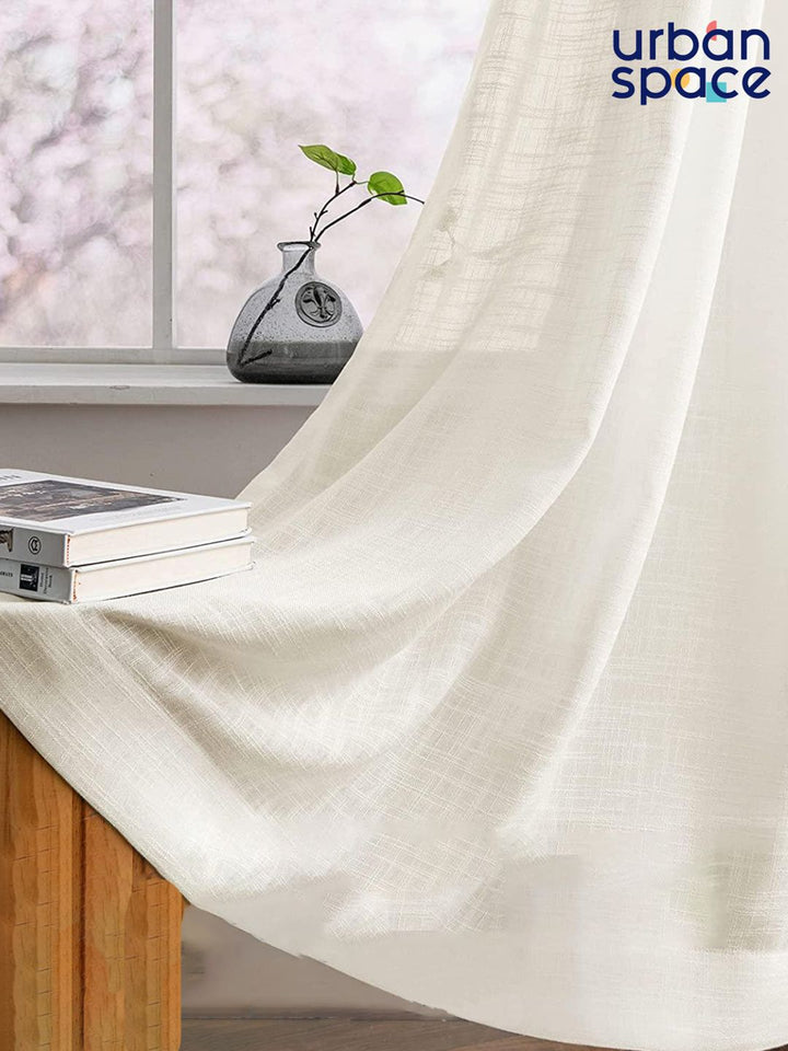 URBAN SPACE Cream-Coloured Set of 2 Sheer Door Curtain