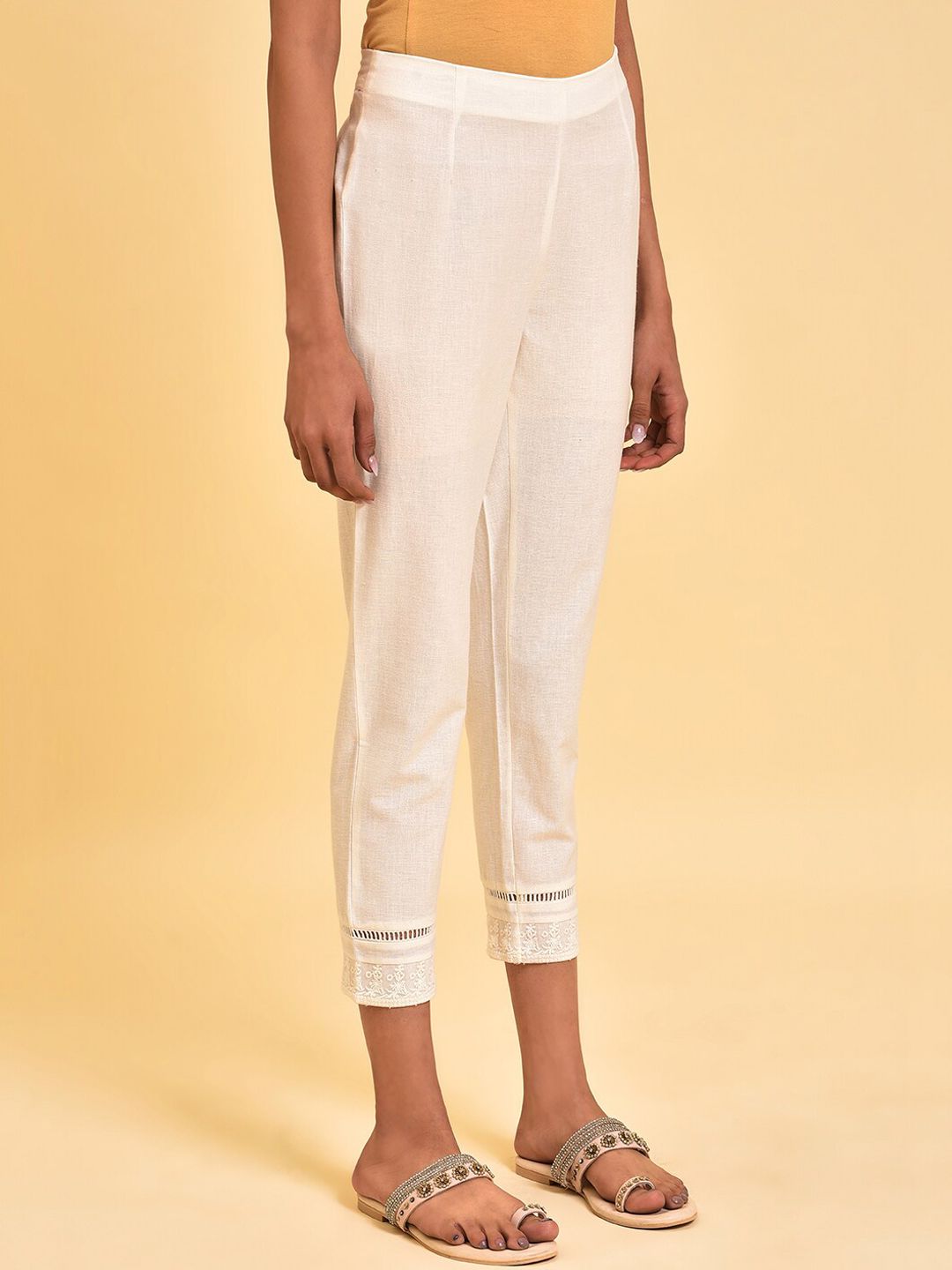 W Women White Slim Fit  Cigarette Trousers