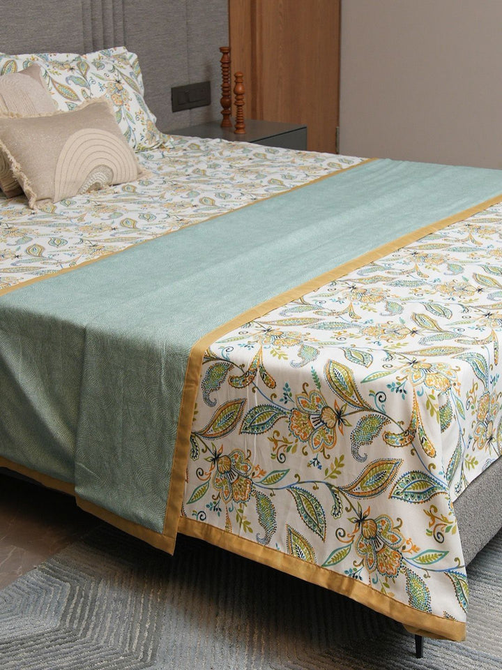 URBAN SPACE Blue & Yellow Floral Printed AC Room 150 GSM Microfibre Single Bed Dohar
