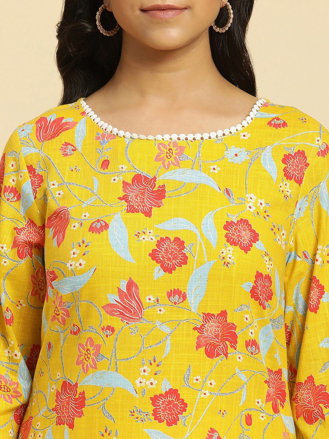 W Floral Printed Cotton Kurta