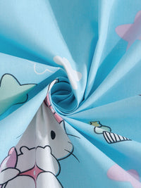 KLOTTHE Watak Kartun Biru Kapas 400 TC Dilengkapi Cadar Single Superfine dengan Sarung Bantal-89 x 59 inci