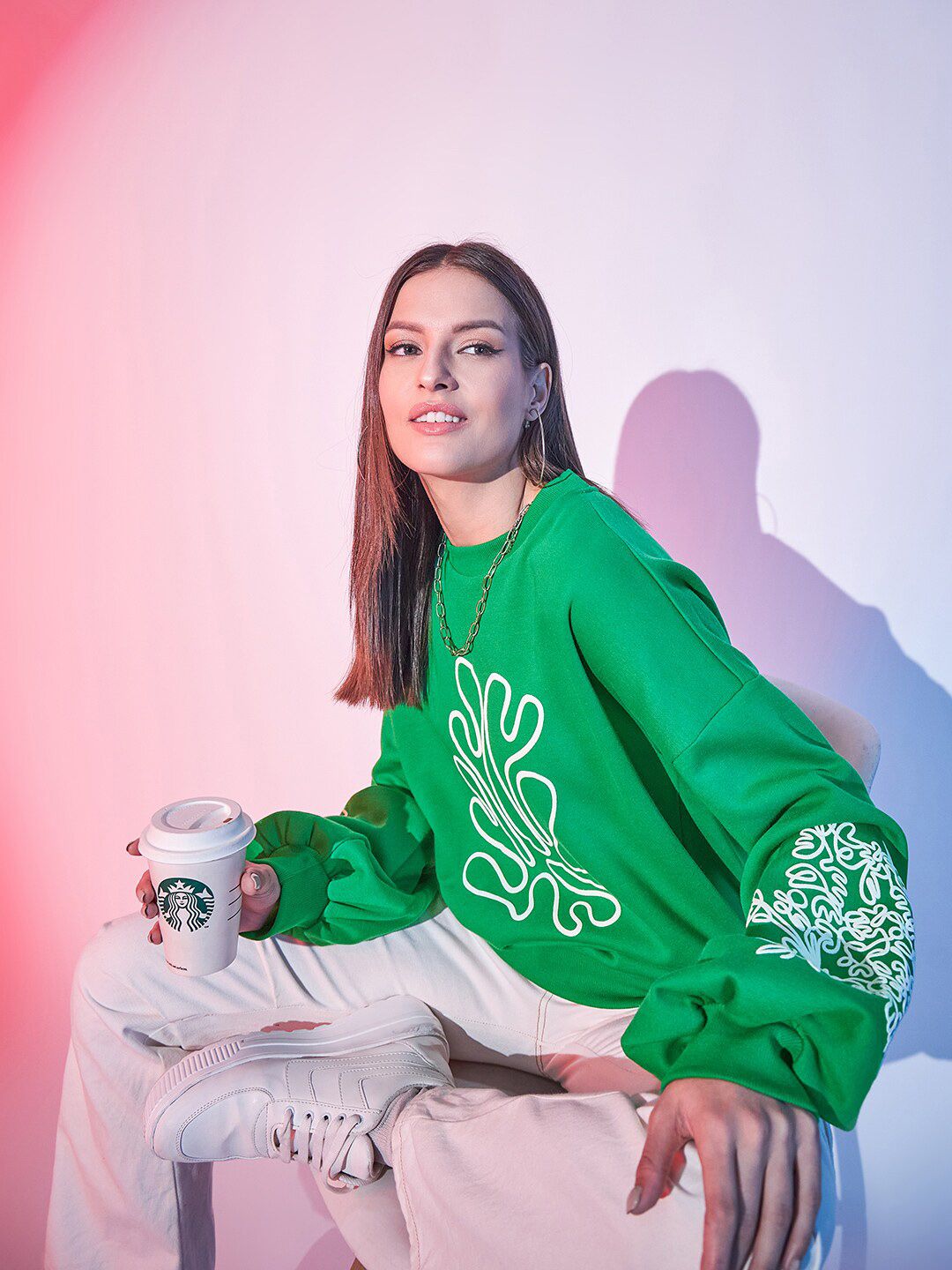 STREET 9 Graphic Printed Pure Cotton Fleece Pullover