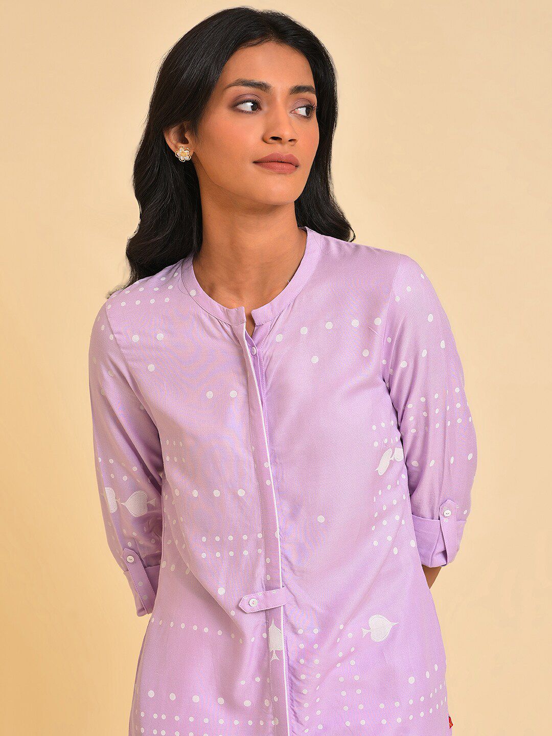 W Women Purple Geometric Thread Work Kurta
