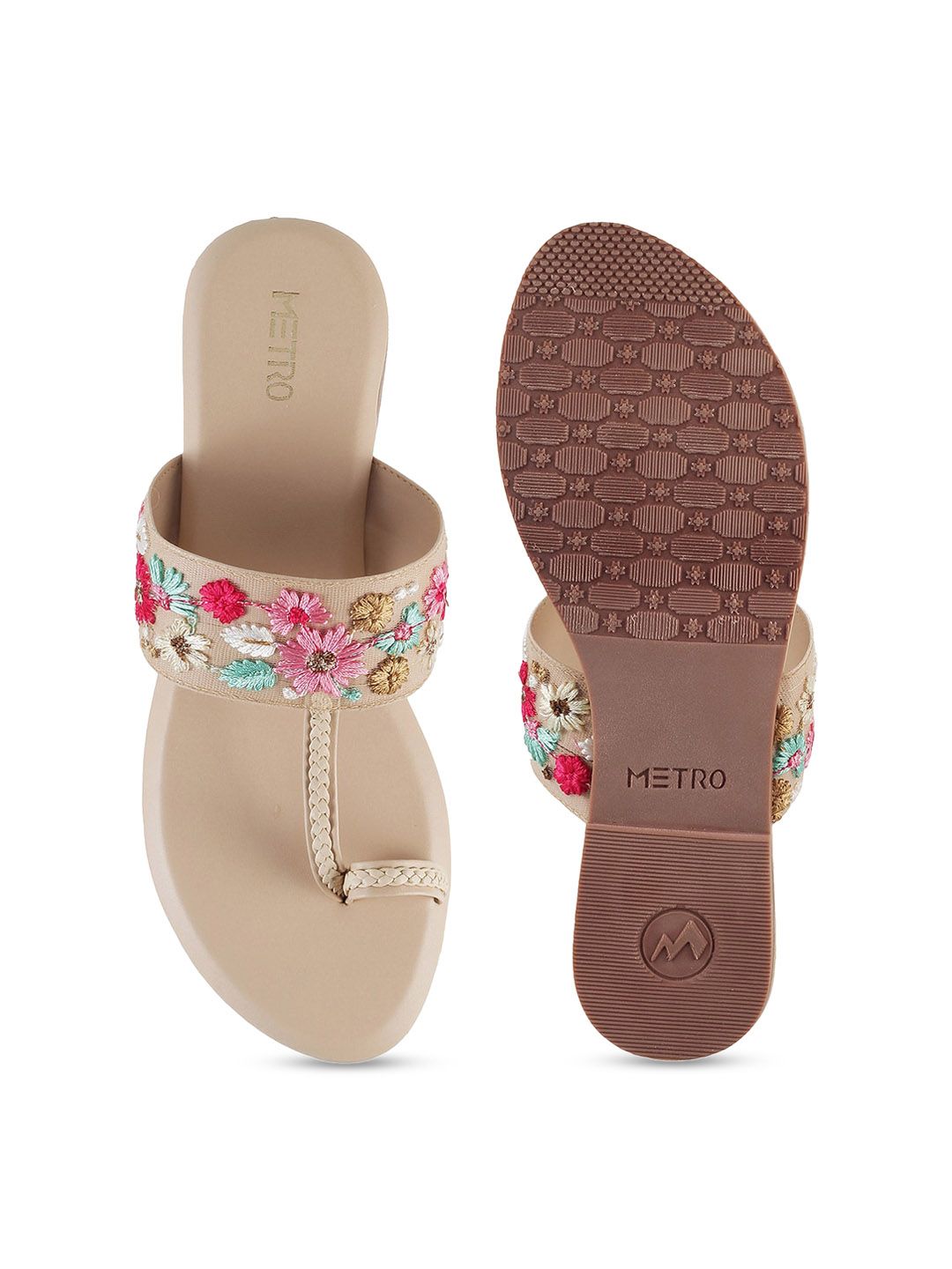 Metro Women Beige One Toe Flats