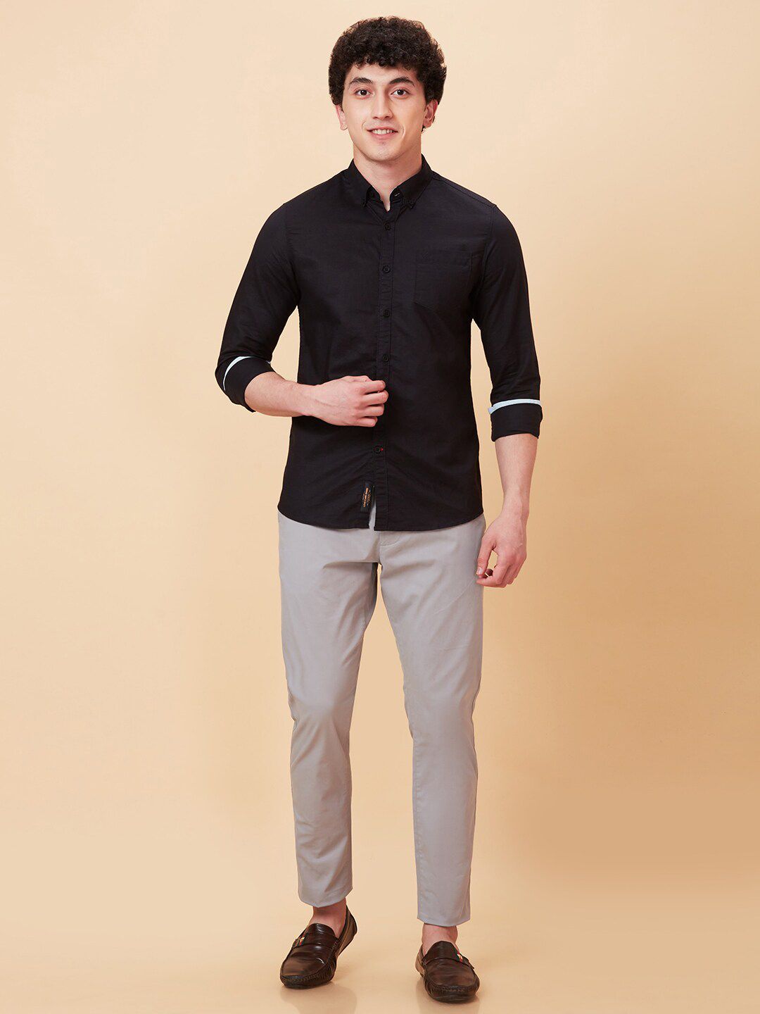 Being Human Button-Down Collar Slim Fit Linen Cotton Casual Shirt