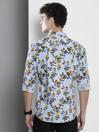 The Indian Garage Co Men Turquoise Blue & Yellow Floral Printed Cotton Casual Shirt