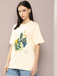 DILLINGER Women Graphic Printed Embossed Oversized T-shirt