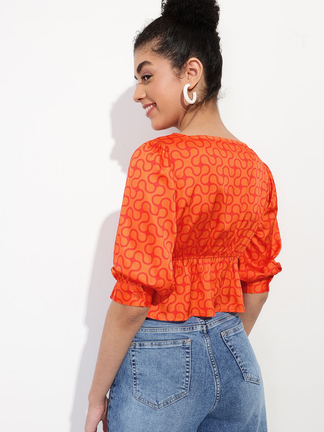 DressBerry 70's Teenage Ruffled Satin A-Line Top