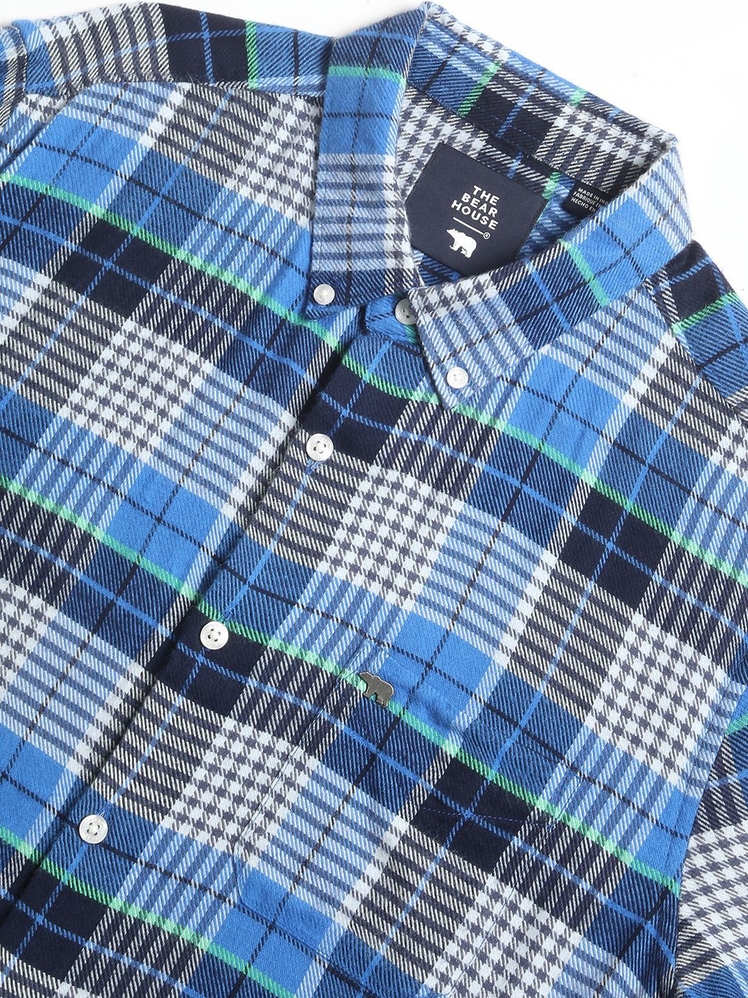 THE BEAR HOUSE Men's Pure Cotton Checked Slim Fit Casual Shit
