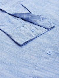 THE BEAR HOUSE Men Blue Self Design Slim Fit Cotton Chambray Shirt
