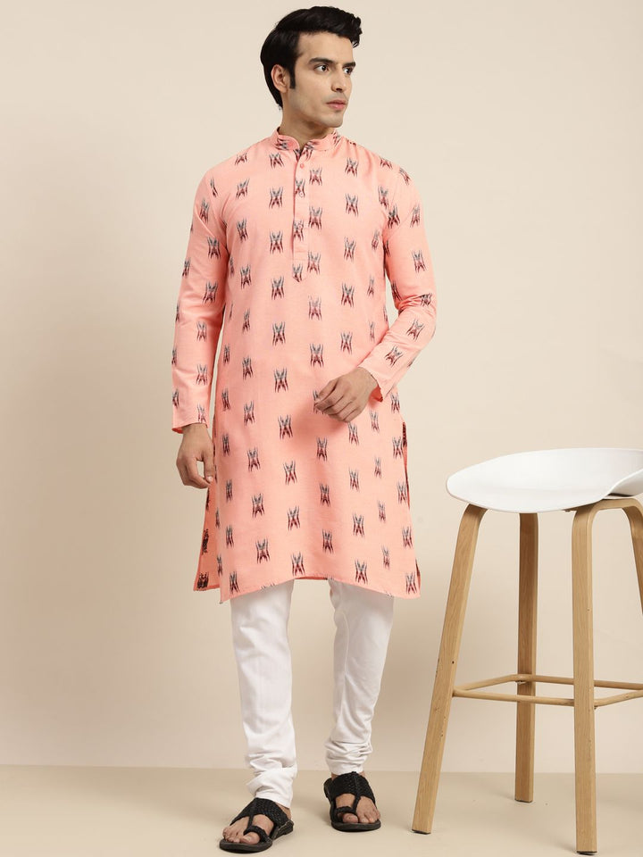 Anug by SOJANYA Men Peach-Coloured Ethnic Motifs Printed Pastels Kurta