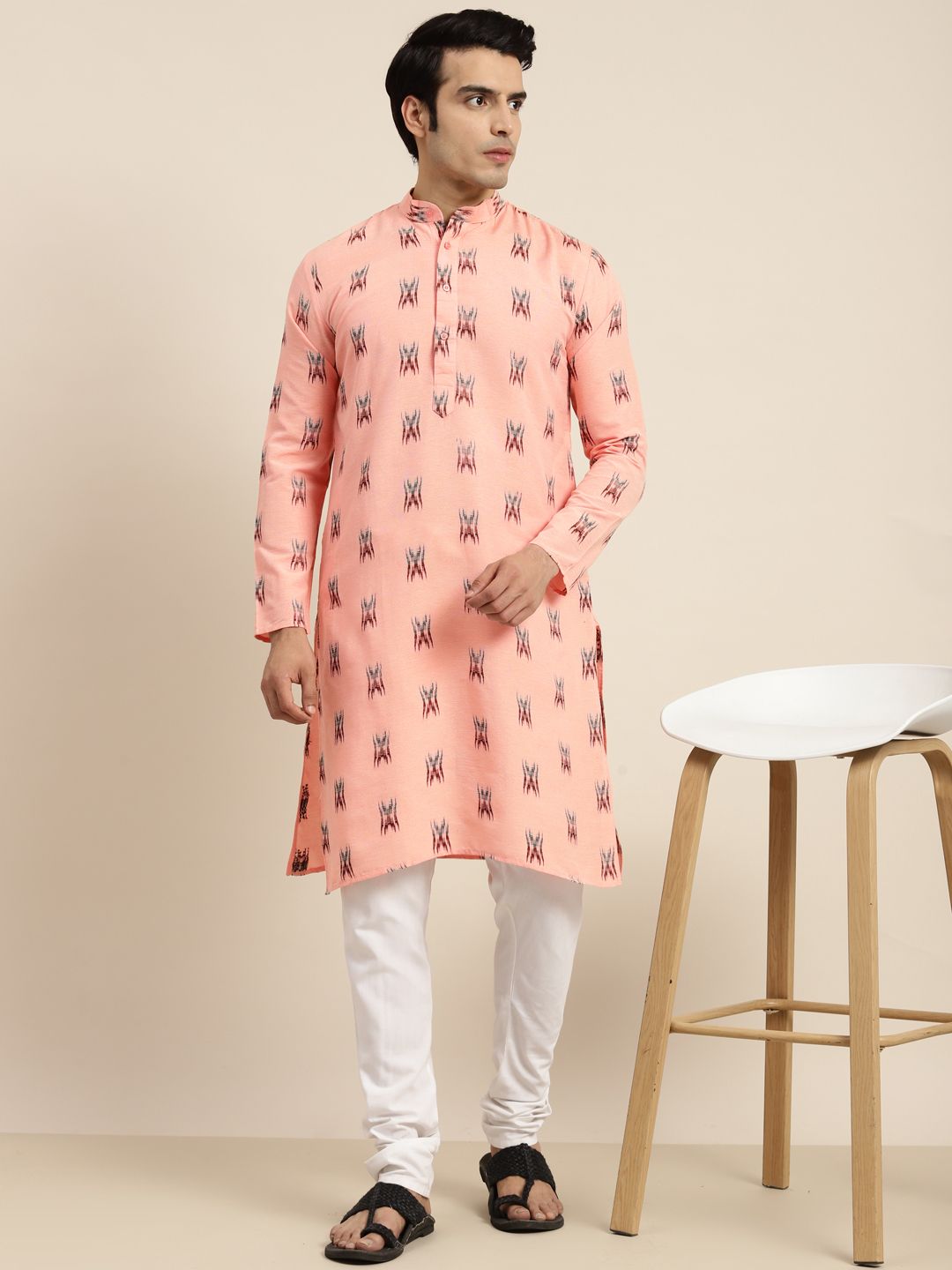 Anug by SOJANYA Men Peach-Coloured Ethnic Motifs Printed Pastels Kurta