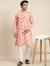 Anug by SOJANYA Men Peach-Coloured Ethnic Motifs Printed Pastels Kurta