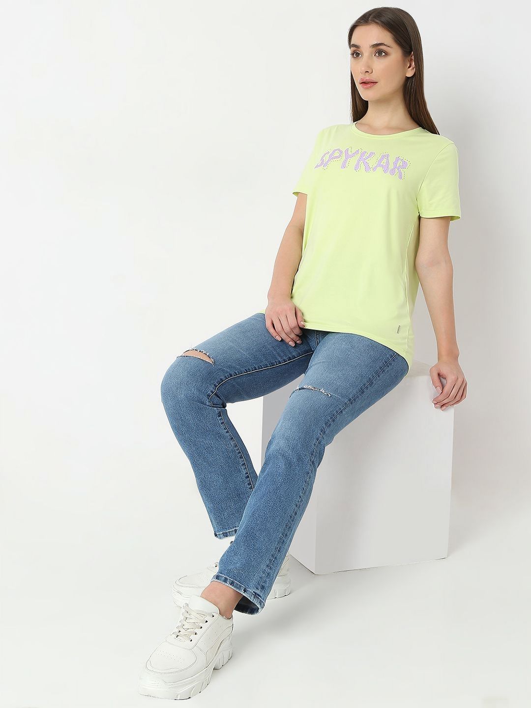 SPYKAR Women Typography Printed Round Neck Cotton T-shirt