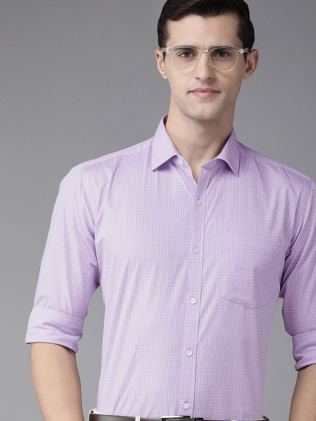 Park Avenue Men Violet Micro Checked Slim Fit Pure Cotton Formal Shirt