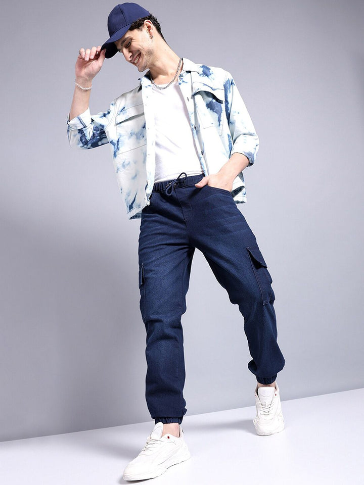 The Indian Garage Co Men Light Fade Stretchable Cargo Denim Joggers