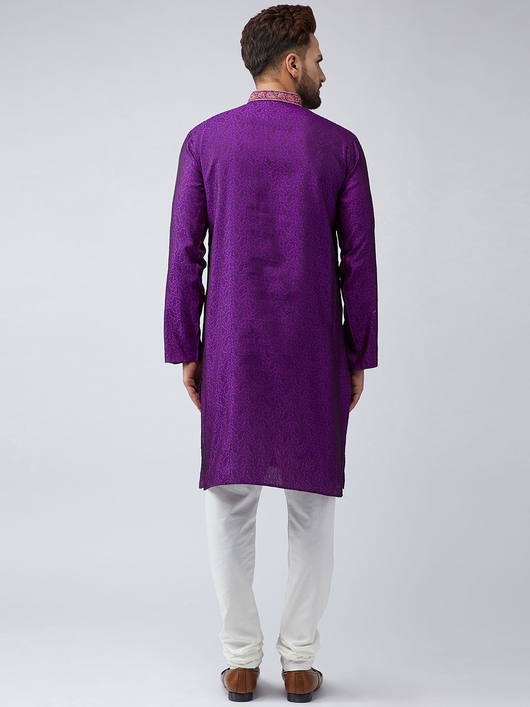 SOJANYA Men Purple Embellished Straight Kurta