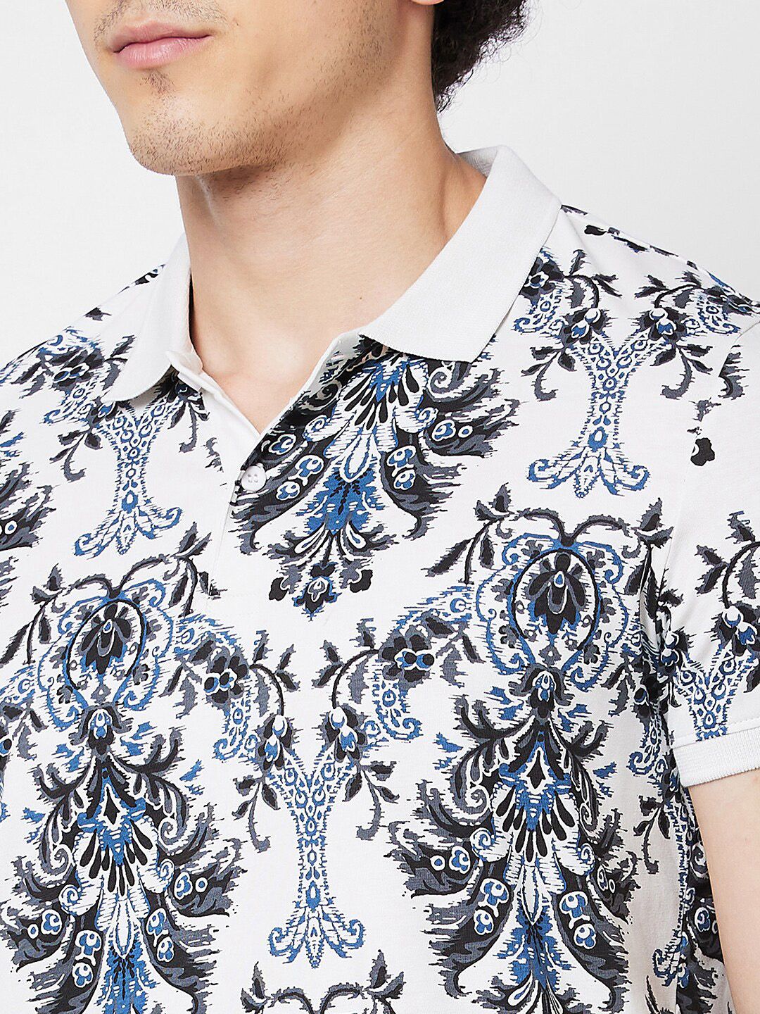 SPYKAR Abstract Printed Polo Collar Pure Cotton Slim Fit T-shirt