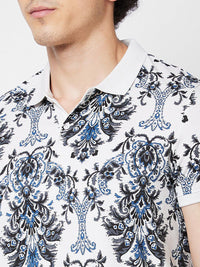 SPYKAR Abstract Printed Polo Collar Pure Cotton Slim Fit T-shirt