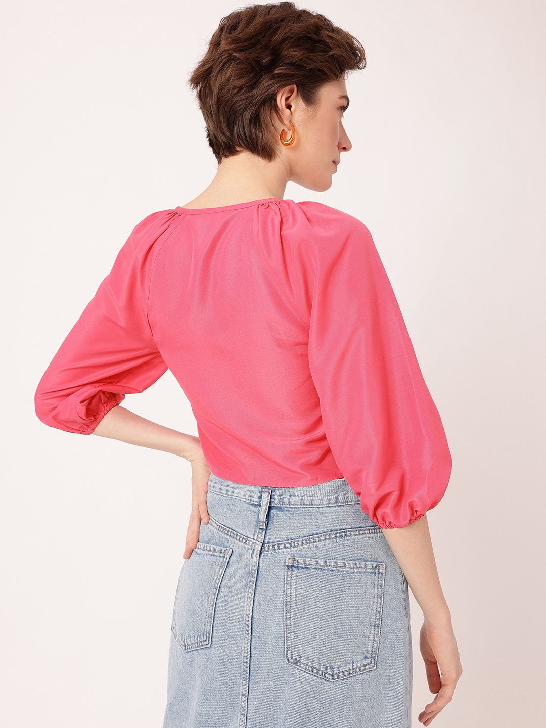 DressBerry Girly Glam Puff Sleeve Shirt Style Crop Top
