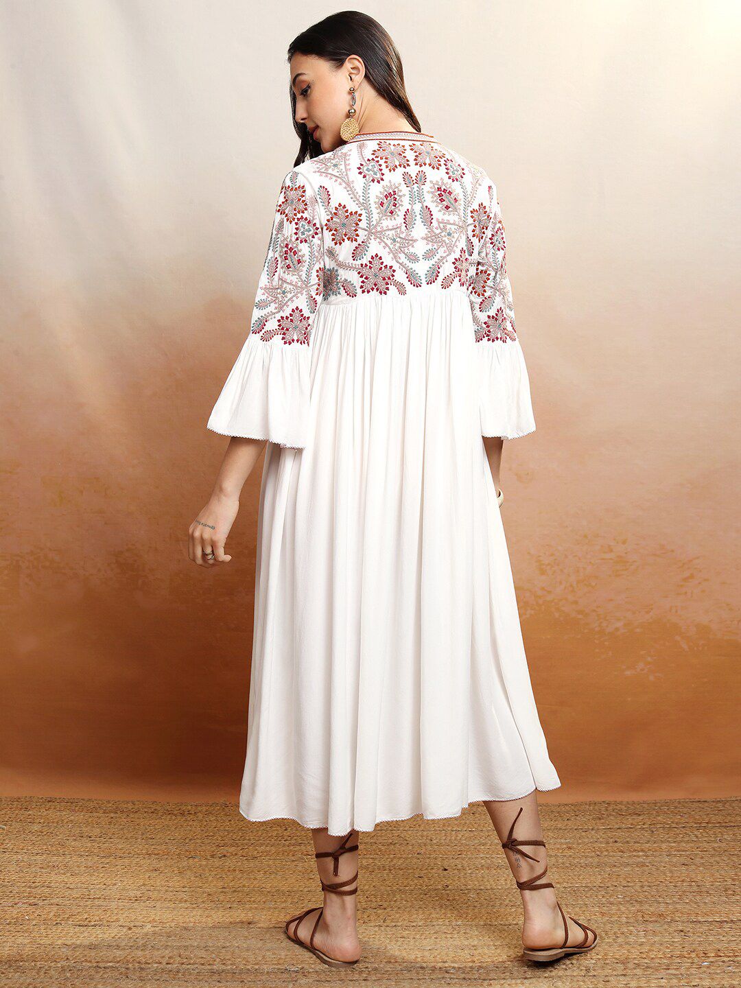 Vishudh Floral Embroidered A-Line Midi Dress