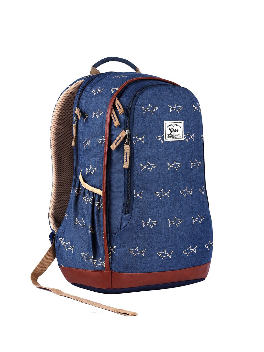 Gear Unisex Blue & Beige Graphic Printed Backpack With Rain Cover