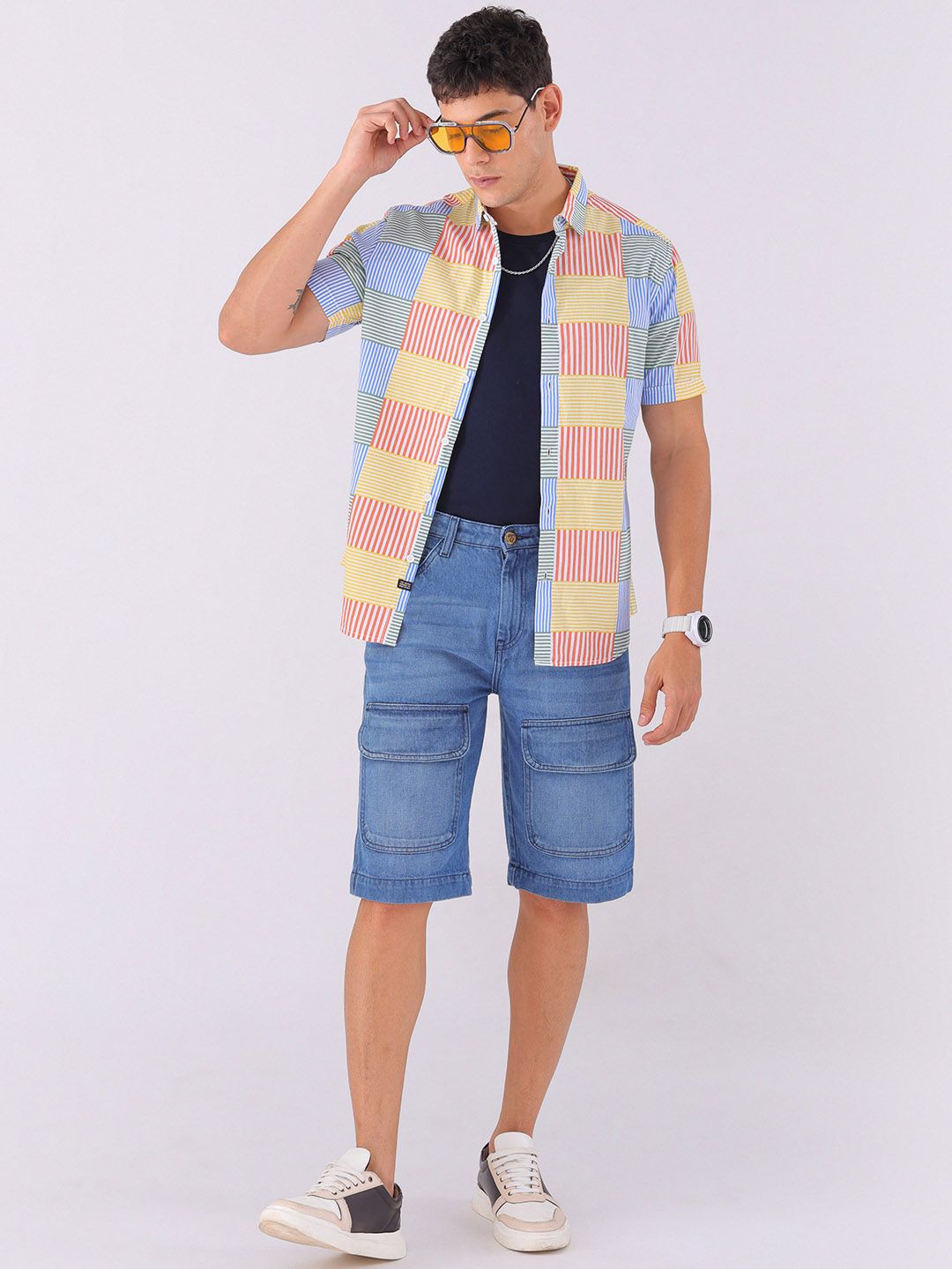The Indian Garage Co Pure Cotton Slim Fit Multi Striped Casual Shirt