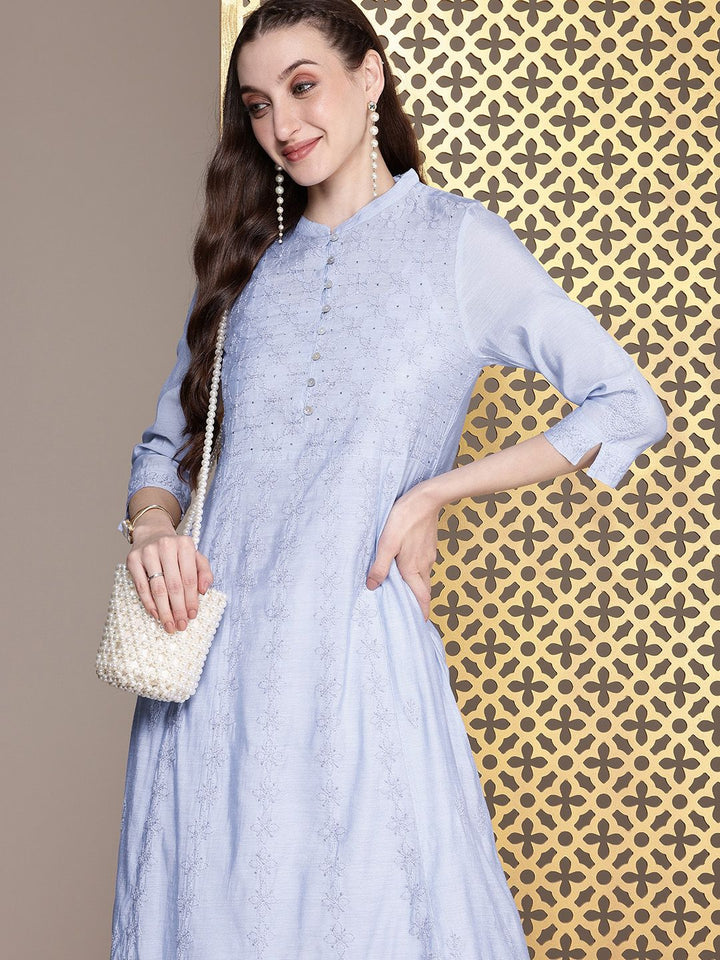 House of Pataudi Jashn Pure Cotton Chikankari Floral Embroidered Thread Work Kurta