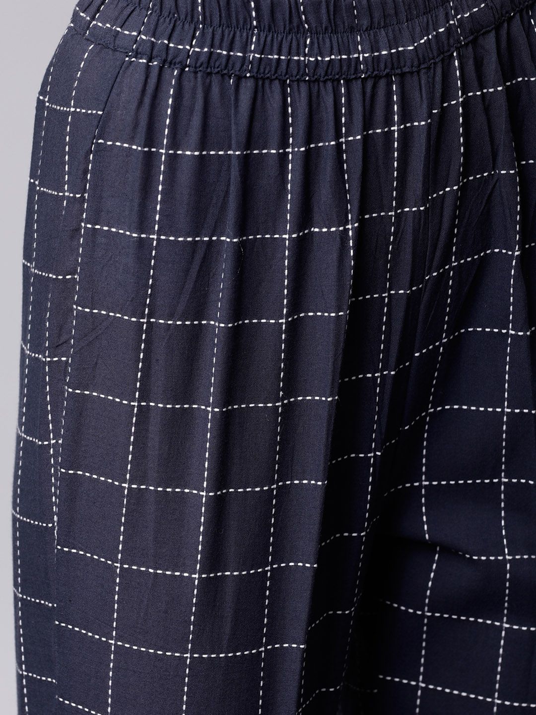 Vishudh Women Navy Blue & Off-White Striped Kurta with Palazzos