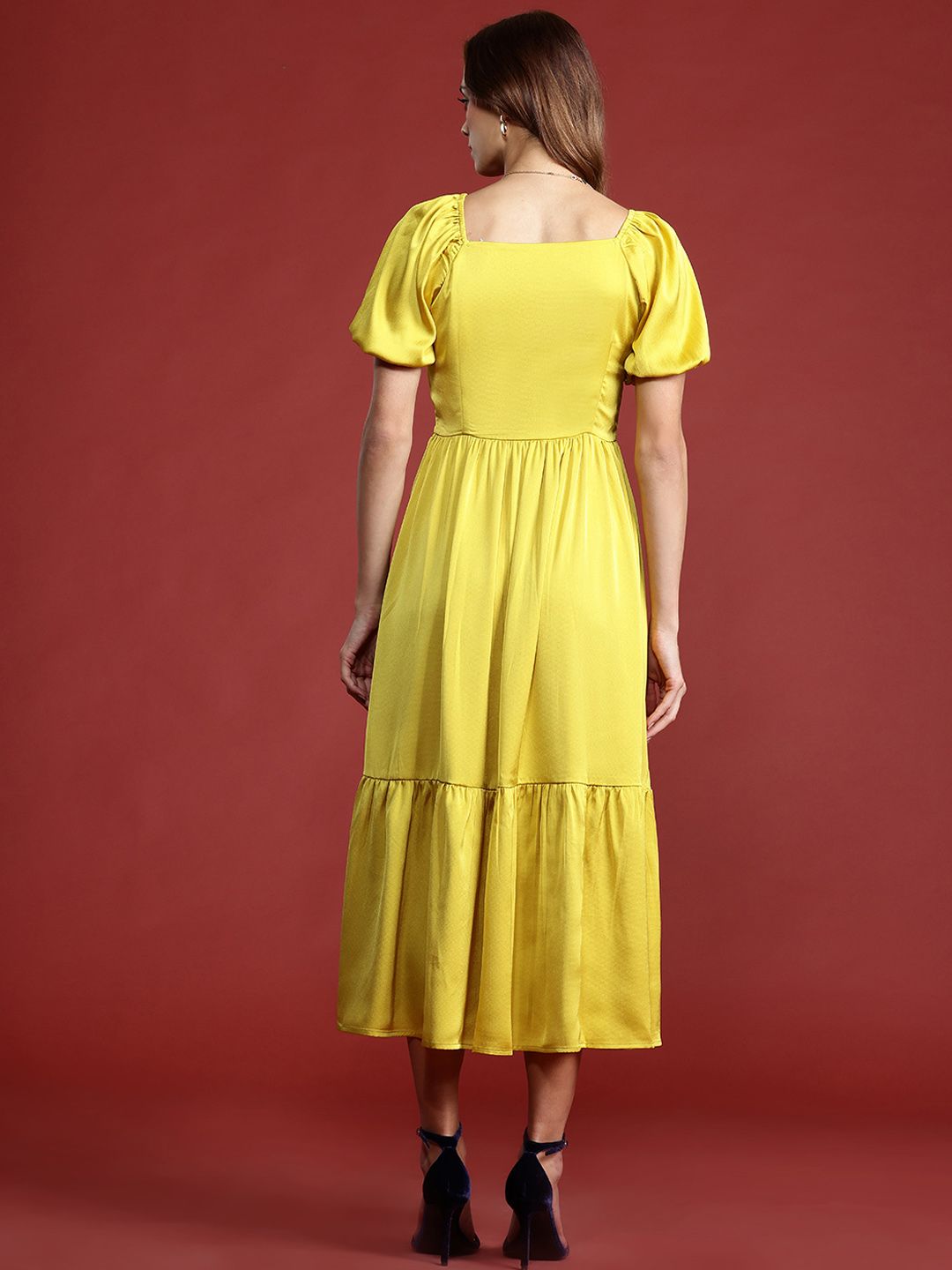 all about you Puff Sleeve A-Line Tiered Midi Dress