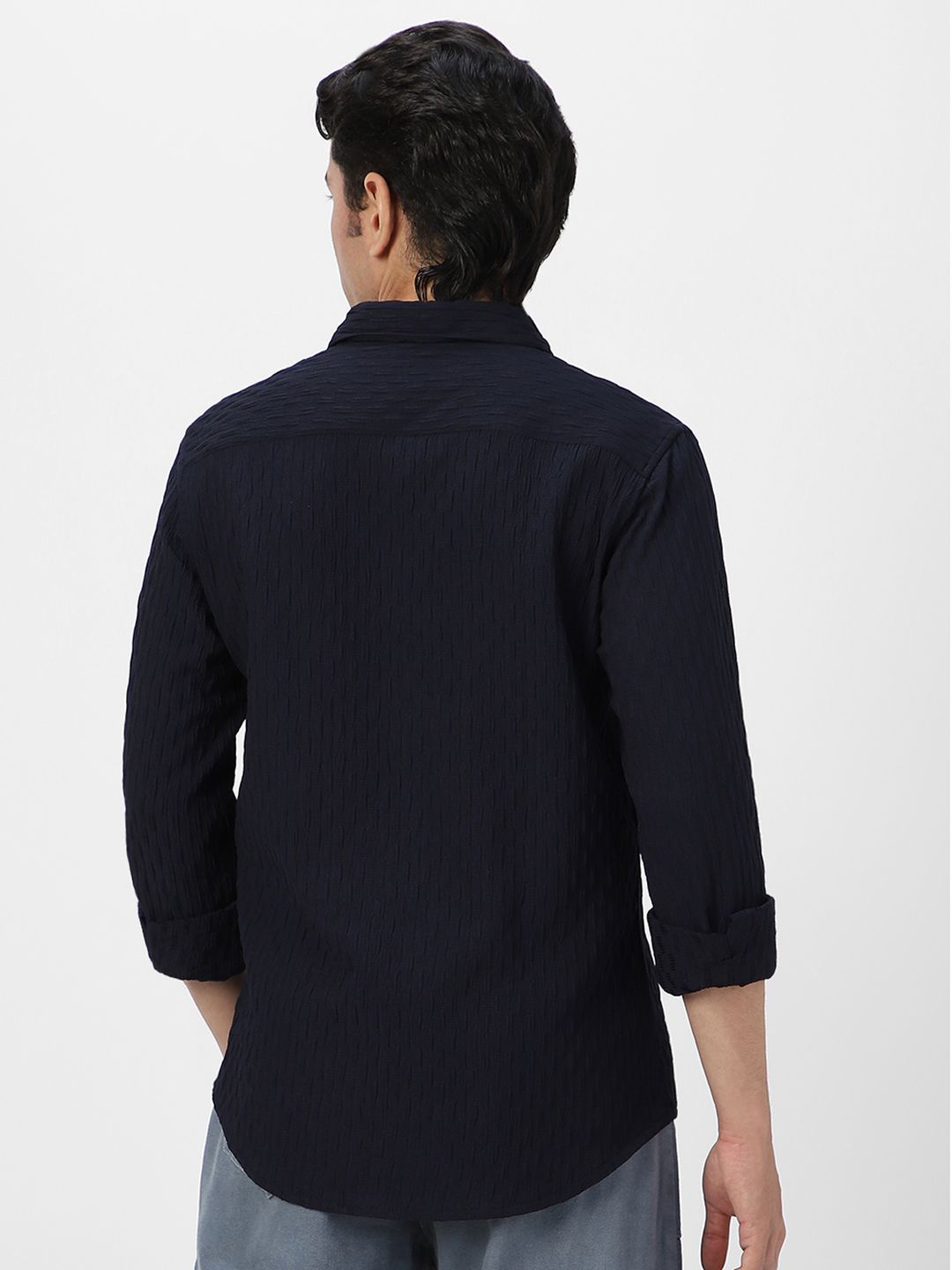 Urbano Fashion Men Spread Collar Textured Cotton Casual Shirt