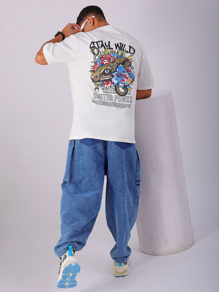 The Indian Garage Co Men Cotton Back Printed Boxy Oversized Round Neck T-shirt