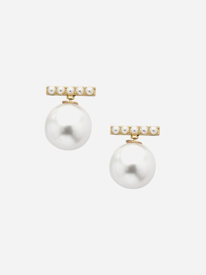 VOGUE PANASH Gold Plated Pearl Beaded Contemporary Studs Earrings