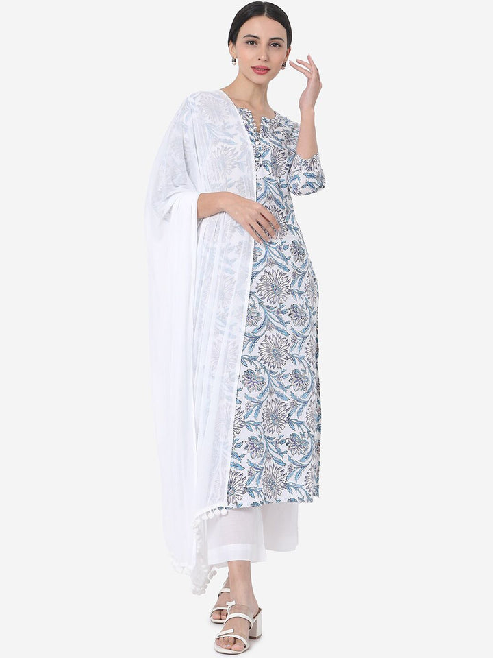 KALINI Women Floral Printed Regular Kurta with Trousers & With Dupatta