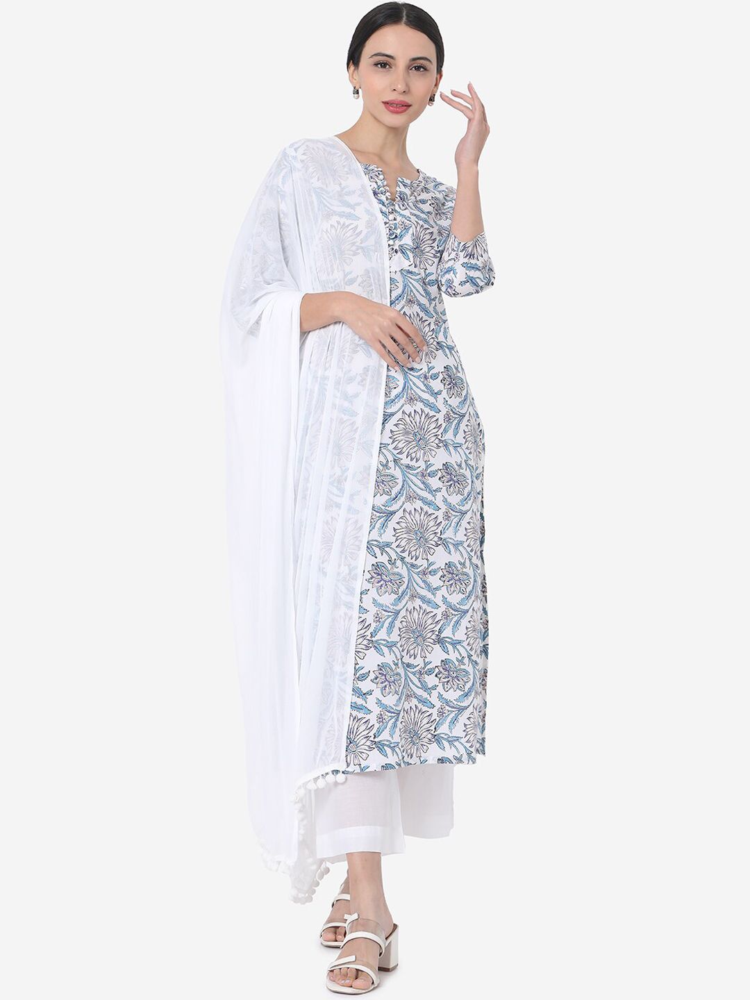 KALINI Women Floral Printed Regular Kurta with Trousers & With Dupatta