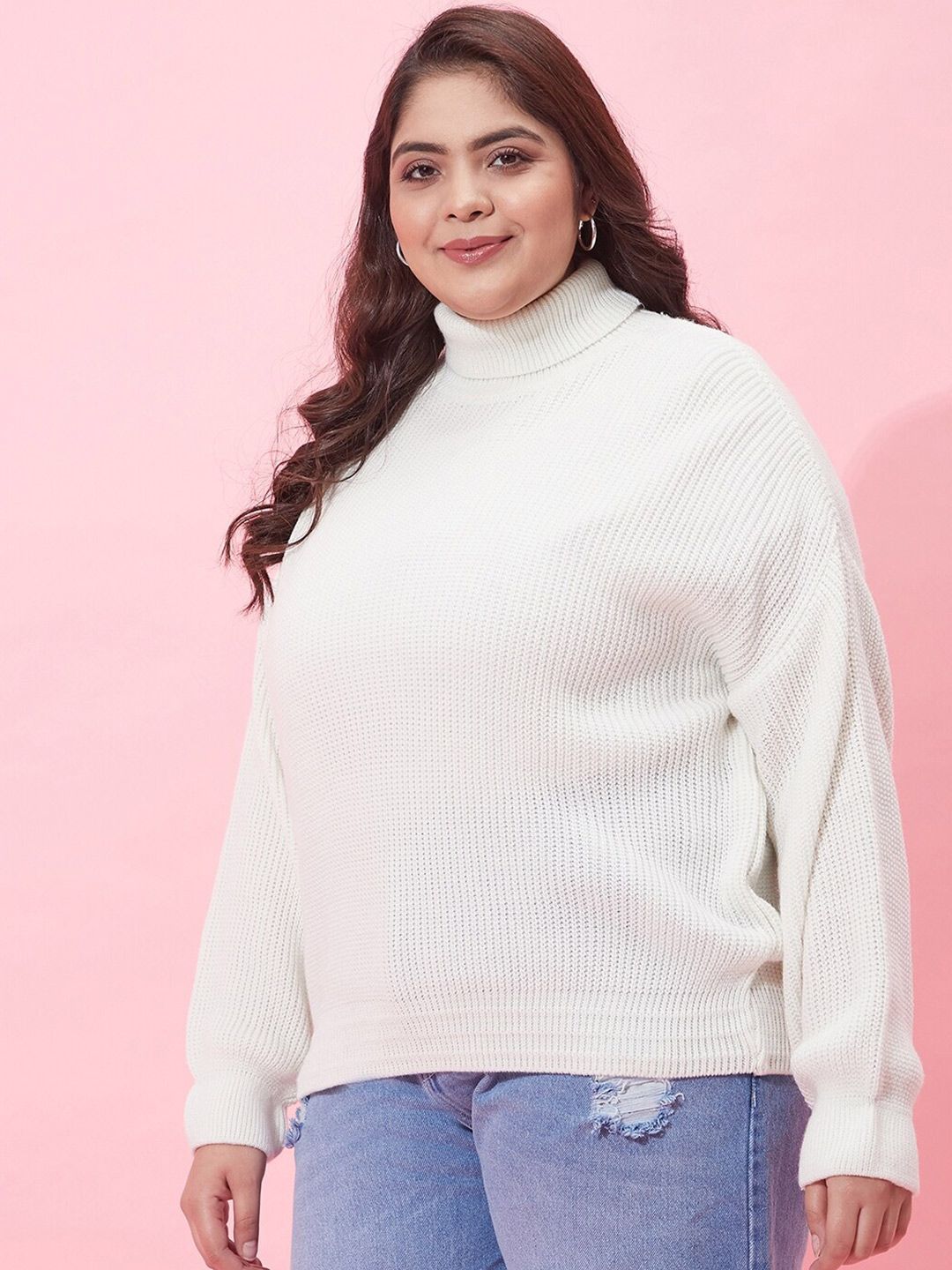 CURVY STREET Women Plus Size Ribbed Acrylic Pullover