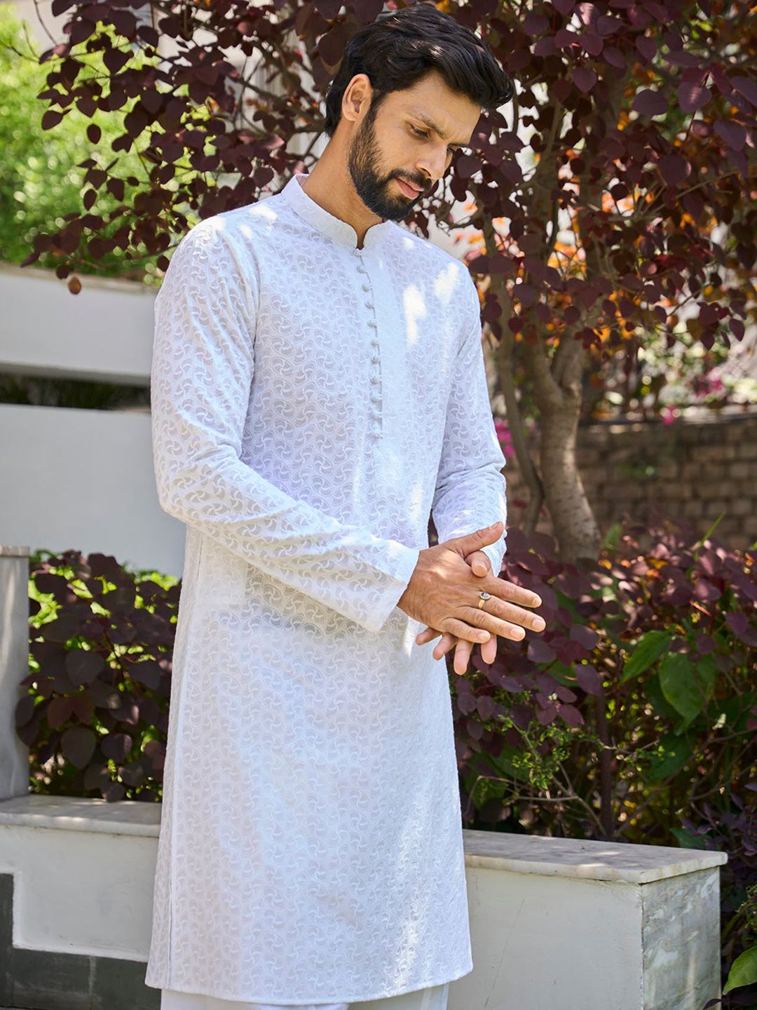 See Designs Ethnic Motif Embroidered Mandarin Collar Pure Cotton Kurta