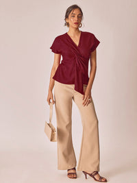 The Label Life V-Neck Extended Sleeves Asymmetric Front Twisted Top